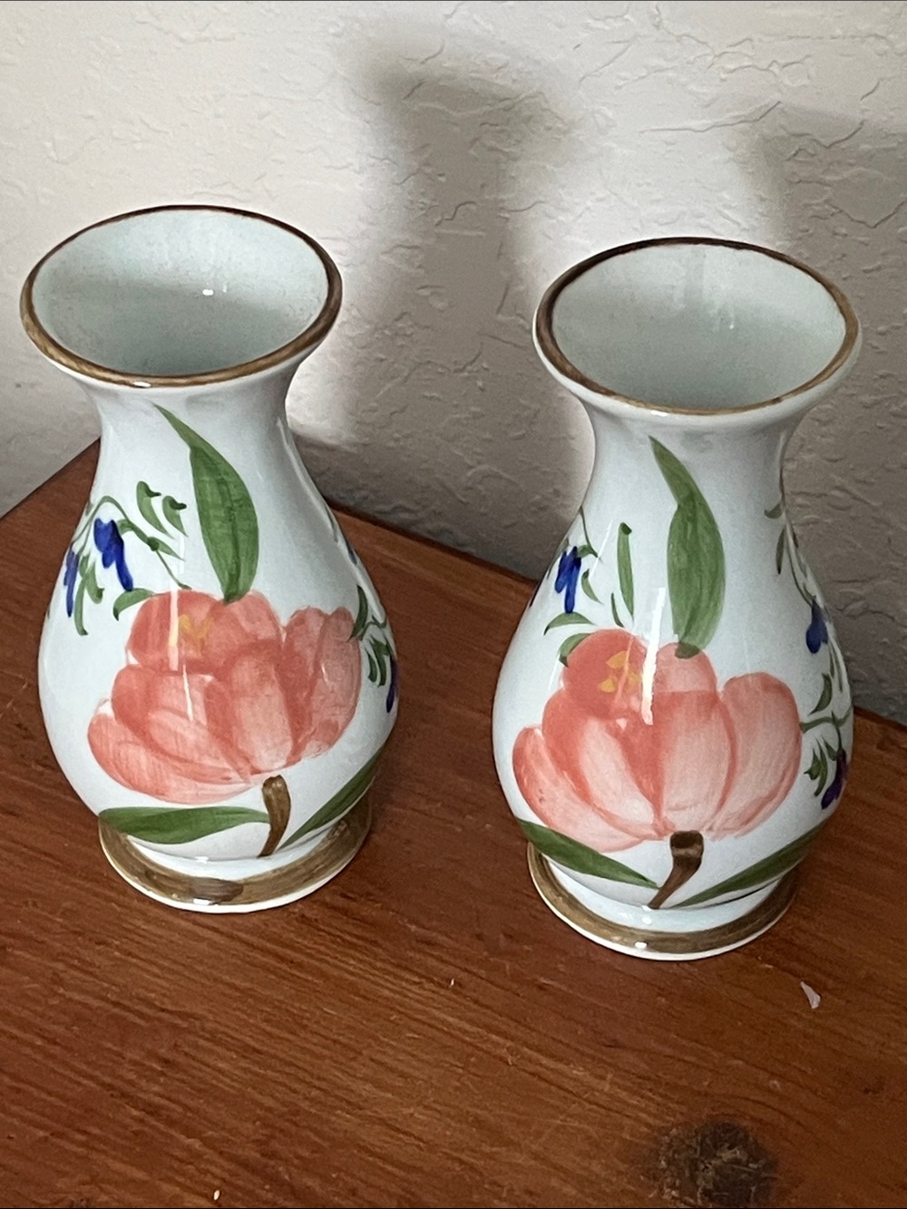 Emerson Creek Hand-Painted Floral Porcelain Vases - Coral & Blue Bells Pair